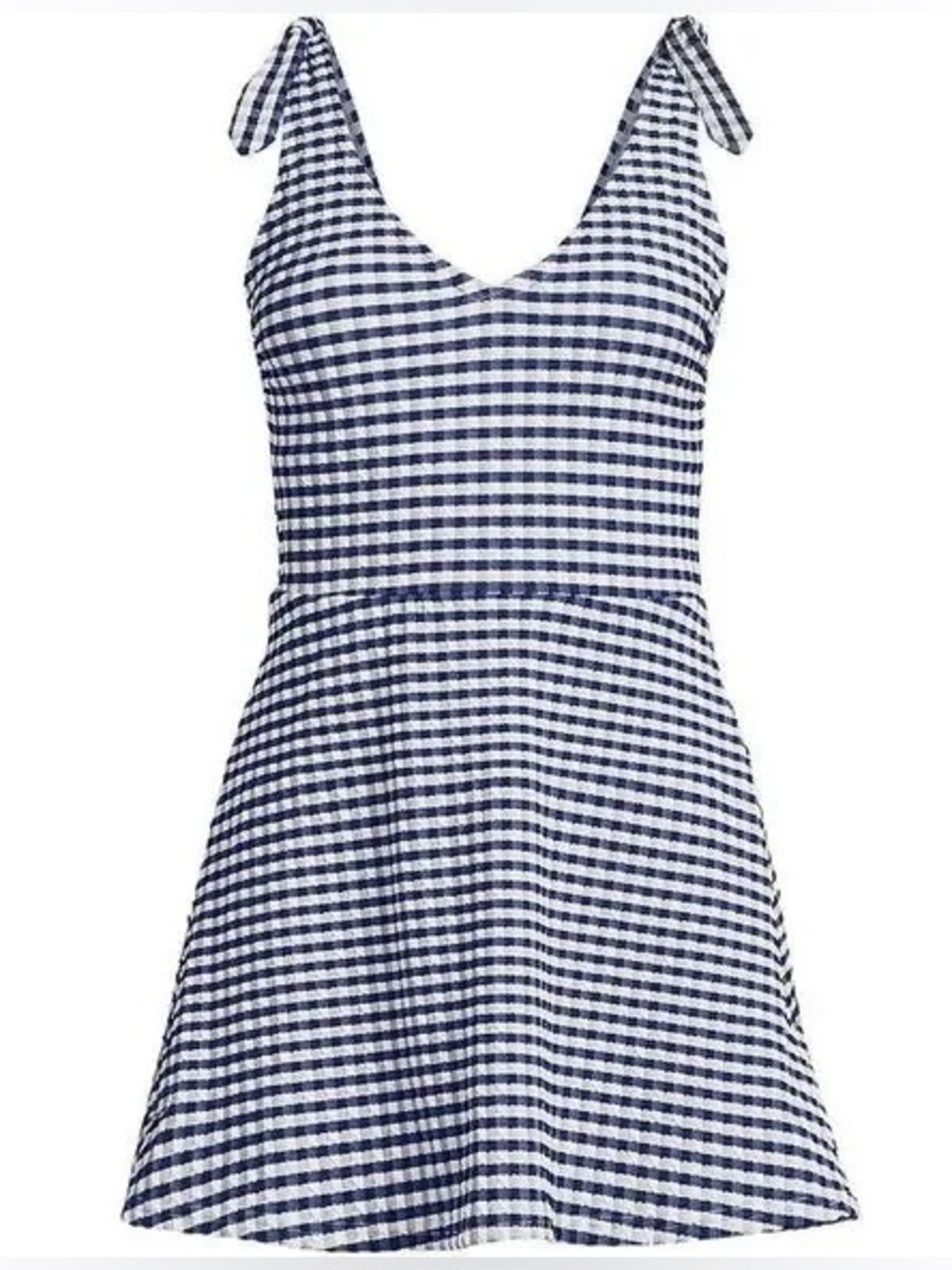 New without tags. Land’s End Navy & White Gingham Tie-Shoulder Swim Dress
